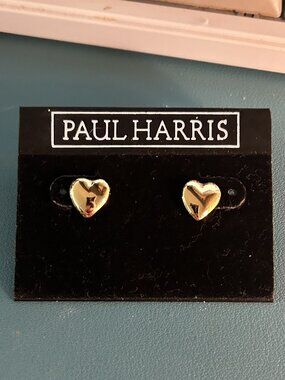 Paul Harris Vintage Gold Tone Puffy Heart Stud Earrings Retro Minimalist NWT